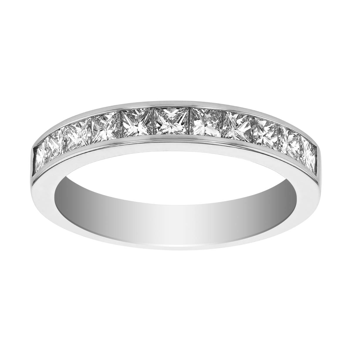 14K White Gold Channel Set Princess Cut Diamond Wedding Band, 0.75cttw